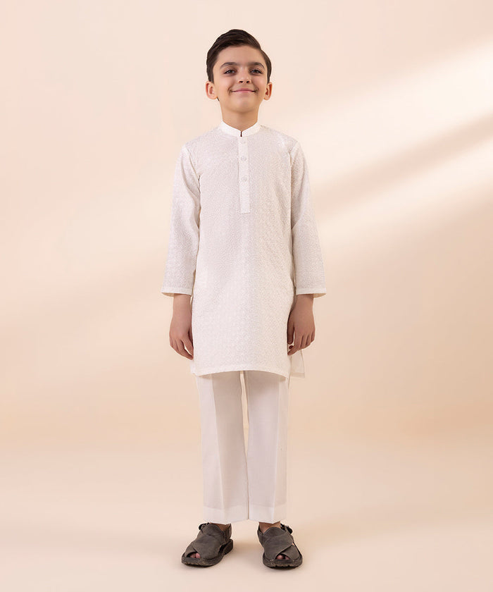 Embroidered Cambric Off White Shalwar Kameez - Sapphire