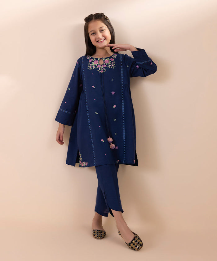 Embroidered Cambric Blue 2 Piece Suit - Sapphire