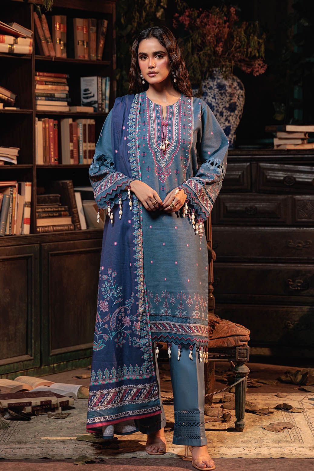 Khaddar Grey Unstitched Suit - Bonanza