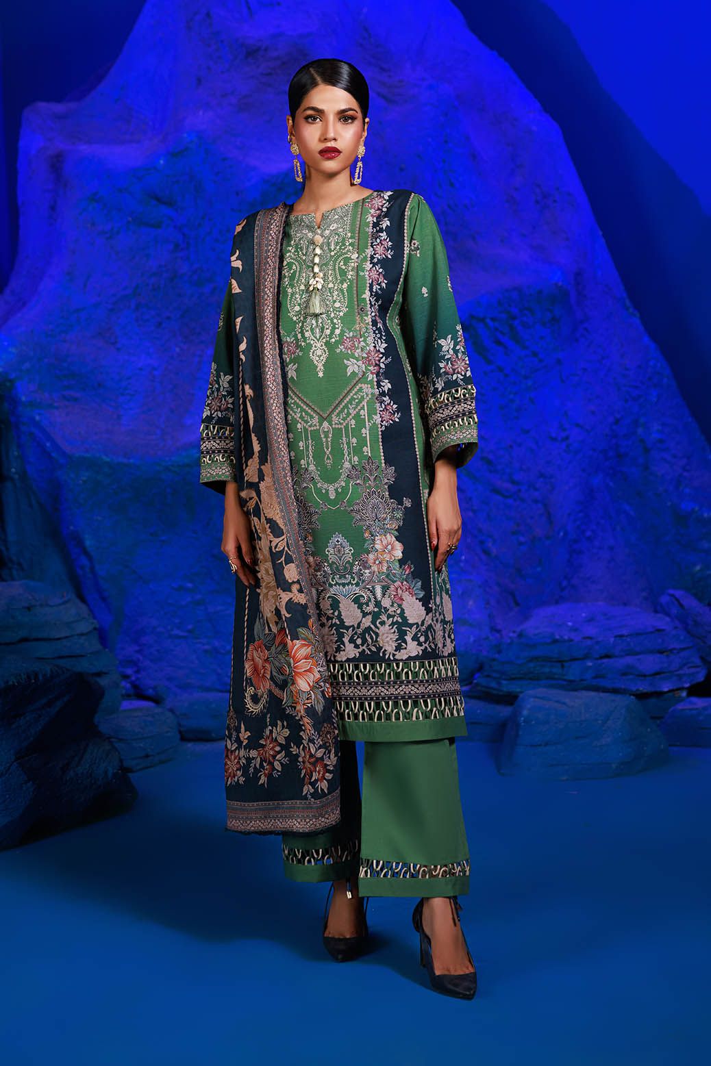 Khaddar Green Unstitched Suit - Bonanza