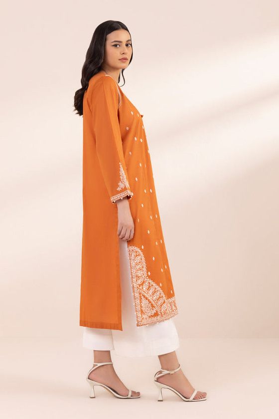 Embroidered Lawn Orange Stitched Suit - Sapphire