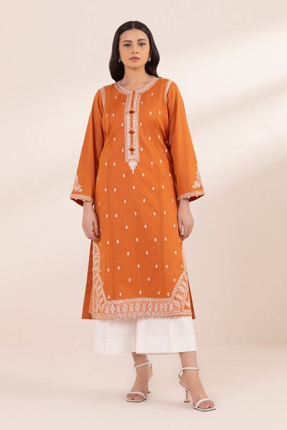 Embroidered Lawn Orange Stitched Suit - Sapphire