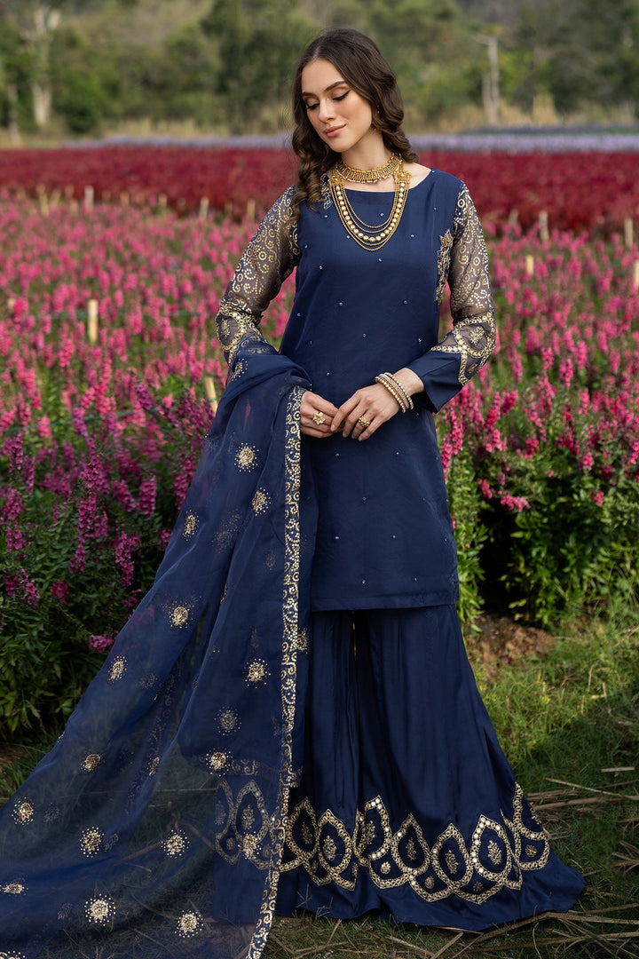 Embroidered Organza Blue Stitched Suit - Charizma