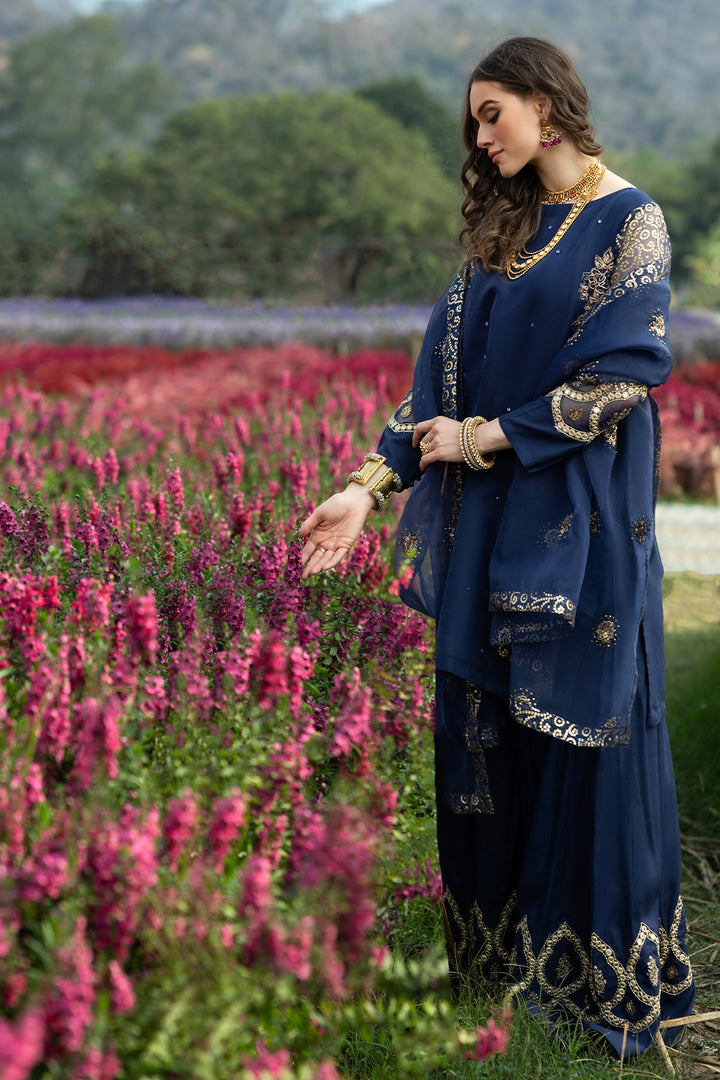 Embroidered Organza Blue Stitched Suit - Charizma