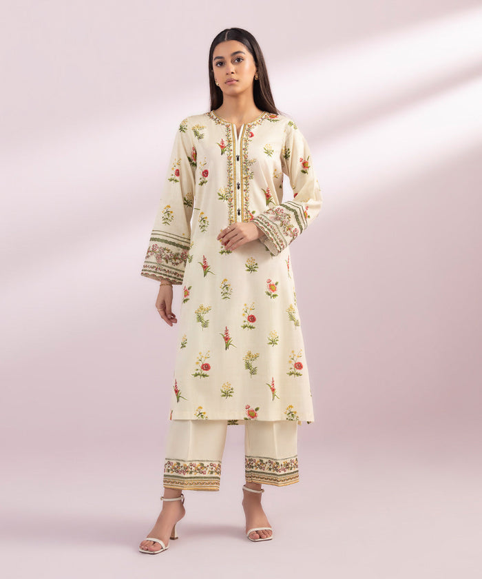 Embroidered Lawn Cream 2 Piece Suit - Sapphire