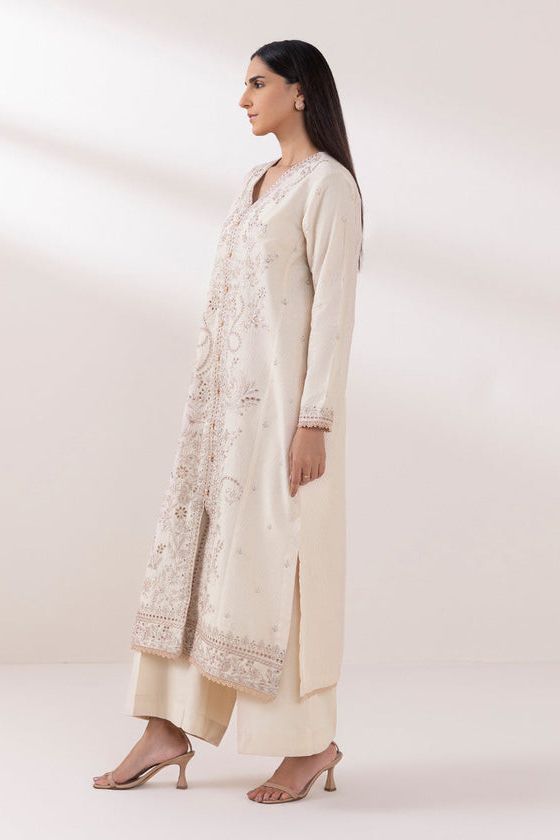 Embroidered Zari Lawn Beige Stitched Suit - Sapphire