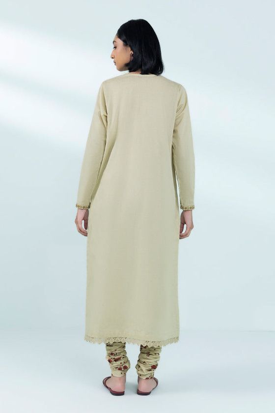 Embroidered Cotton Jacquard Beige Stitched Suit - Sapphire