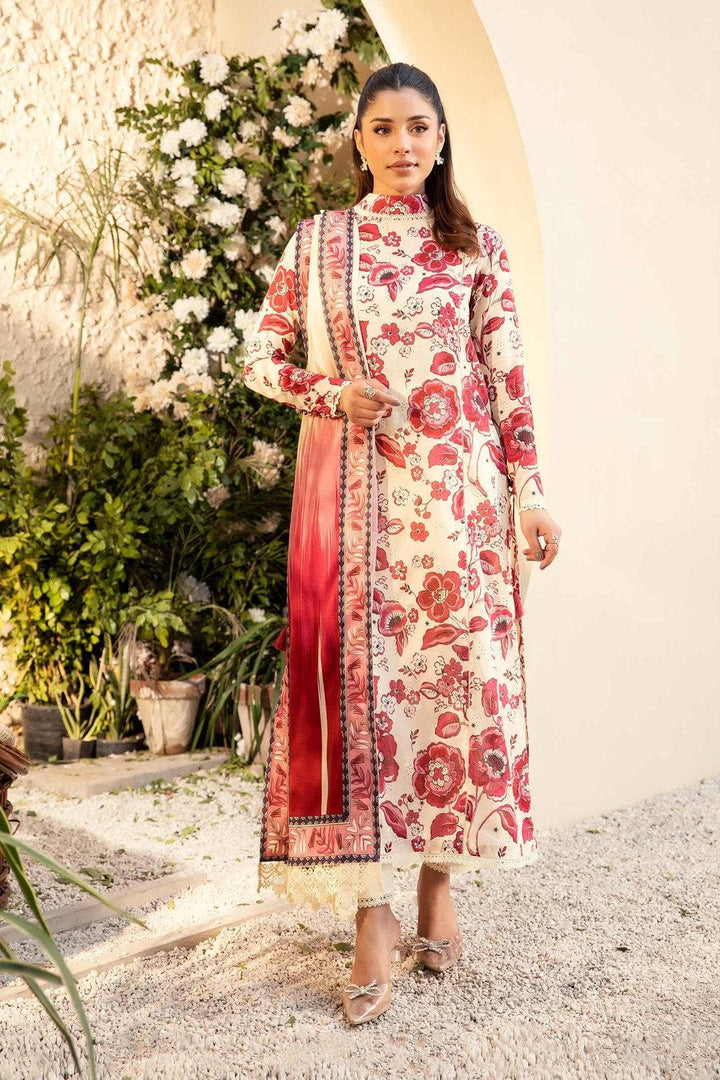 Printed Lawn Red Stitched Suit - Maria B M Basics Elaheh Stitched