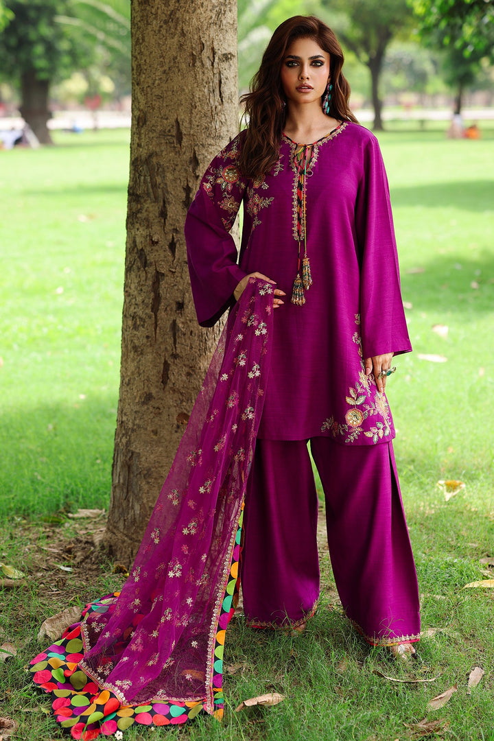Embroidered Raw Silk Purple Stitched Suit - Charizma