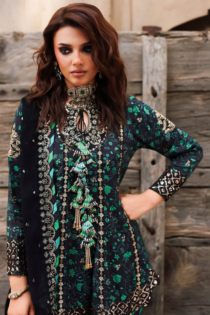 Embroidered Raw Silk Black Stitched Suit - Charizma