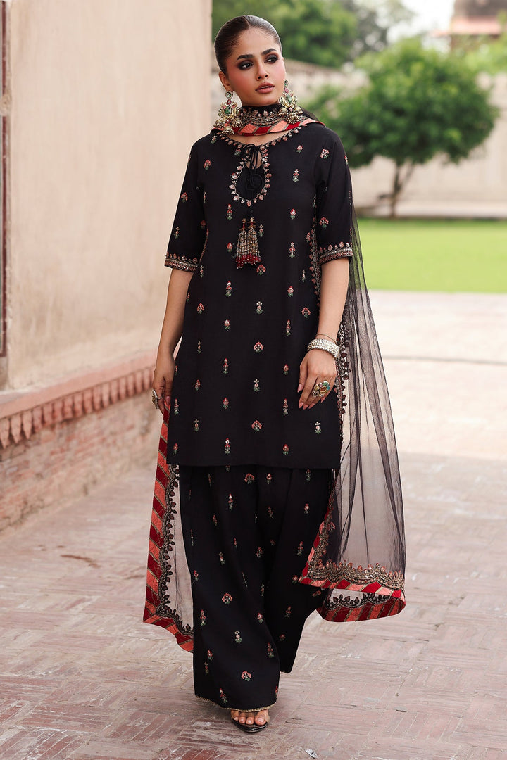 Embroidered Raw Silk Black Stitched Suit - Charizma