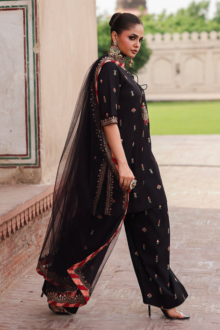 Embroidered Raw Silk Black Stitched Suit - Charizma