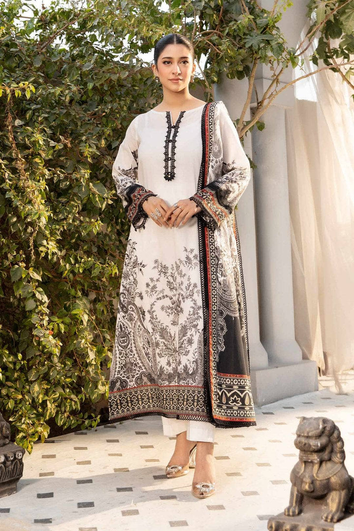 Printed Lawn White Stitched Suit - Maria B M Basics Elaheh Stitched