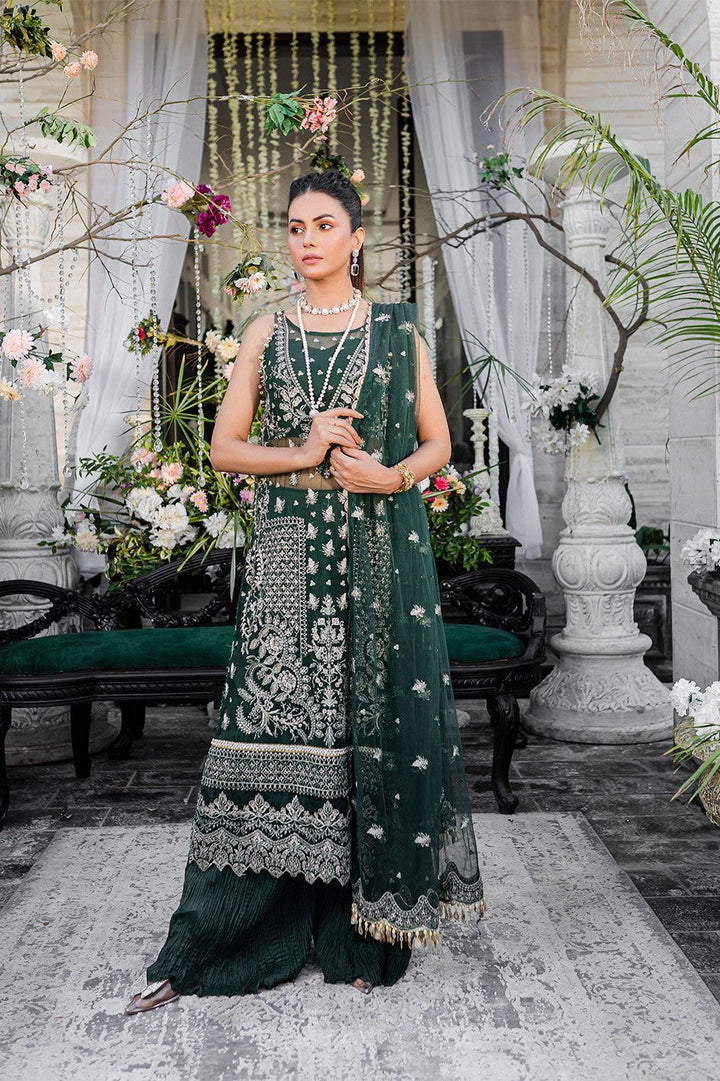 Chiffon Green 3 Piece Suit - Raqsam