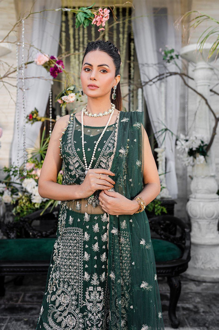 Chiffon Green 3 Piece Suit - Raqsam