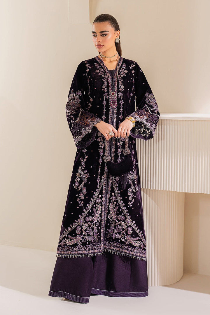 Embroidered Velvet Dark Purple Stitched Suit - Baroque