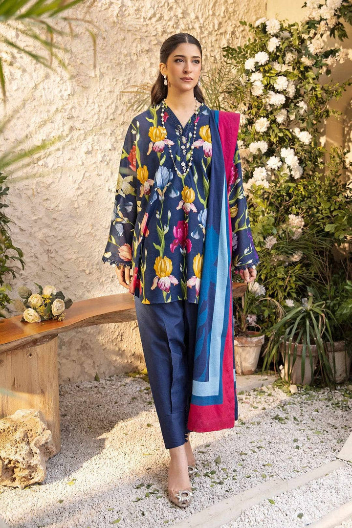 Printed Lawn Blue Stitched Suit - Maria B M Basics Elaheh Stitched