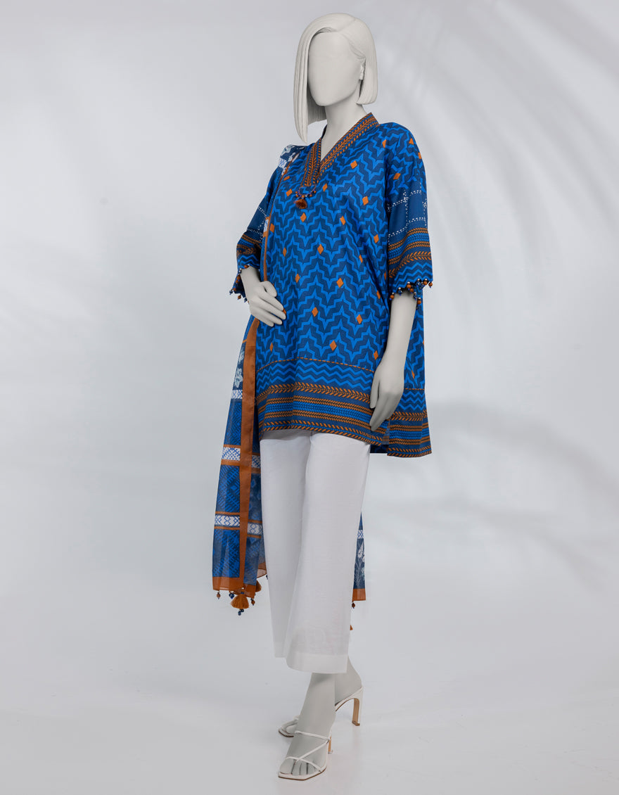 Lawn Blue Unstitched Suit - J. Junaid Jamshed