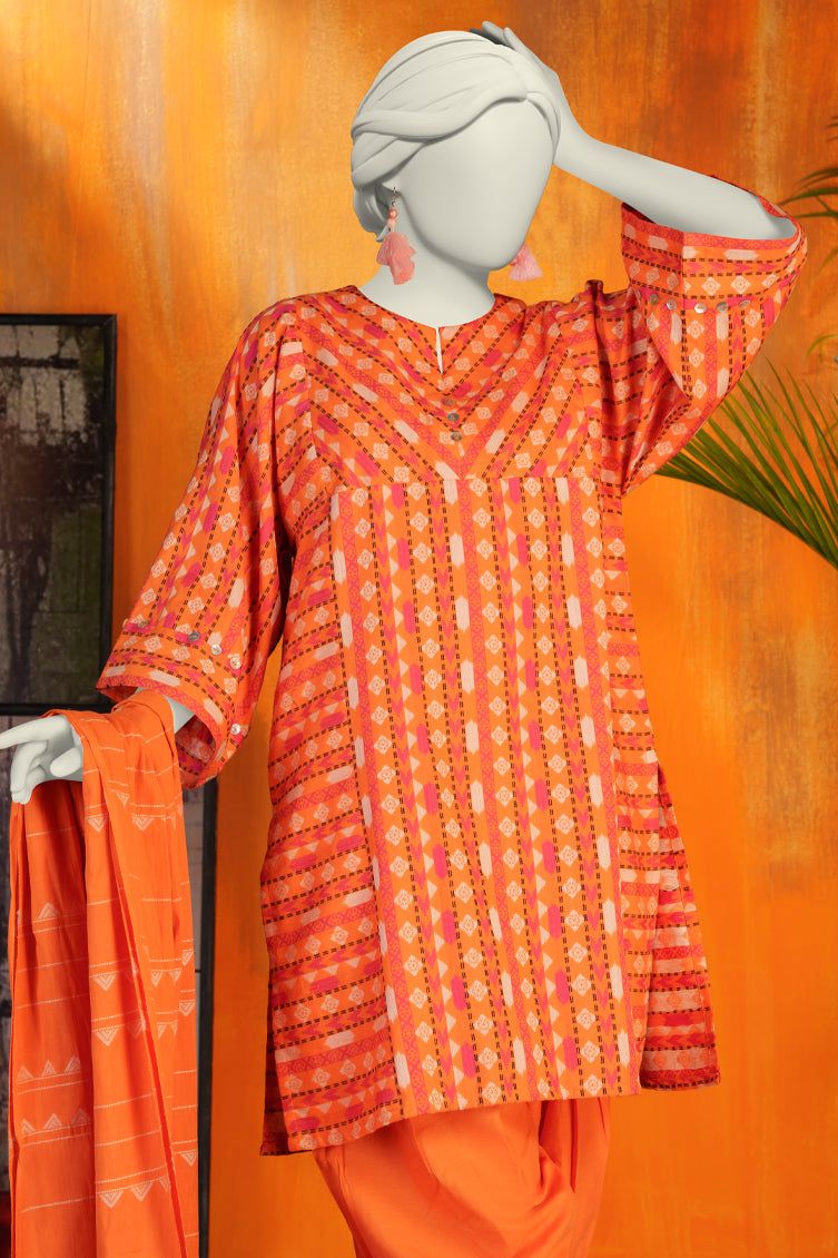 Jacquard Orange Unstitched Suit - J. Junaid Jamshed