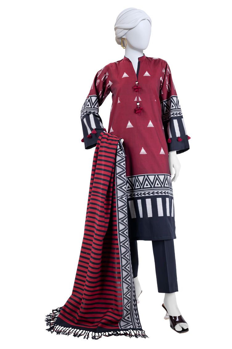Yar Dyed Jacquard Maroon Unstitched Suit - J. Junaid Jamshed