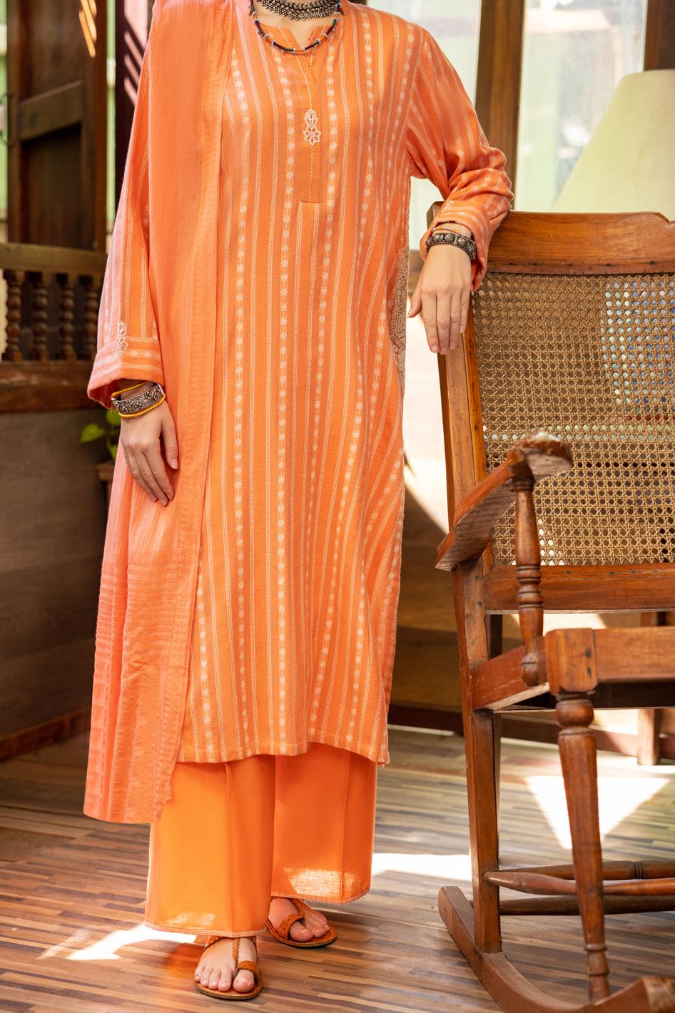 Yarn Dyed Peach Unstitched Suit - Almirah