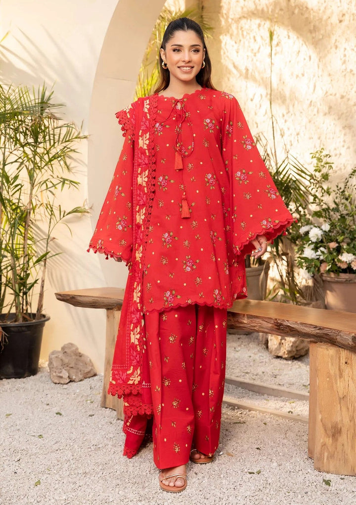 Printed Lawn Red Stitched Suit - Maria B M Basics Elaheh Stitched