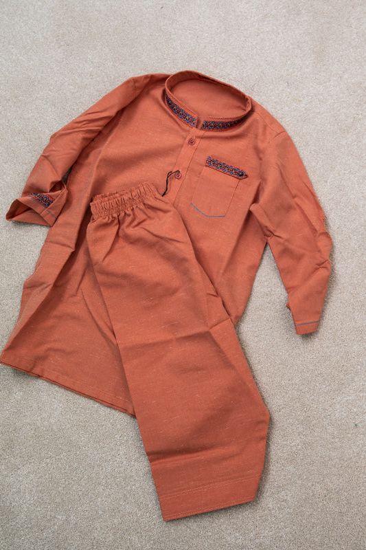 Blended Orange Kameez Shalwar - J. Junaid Jamshed