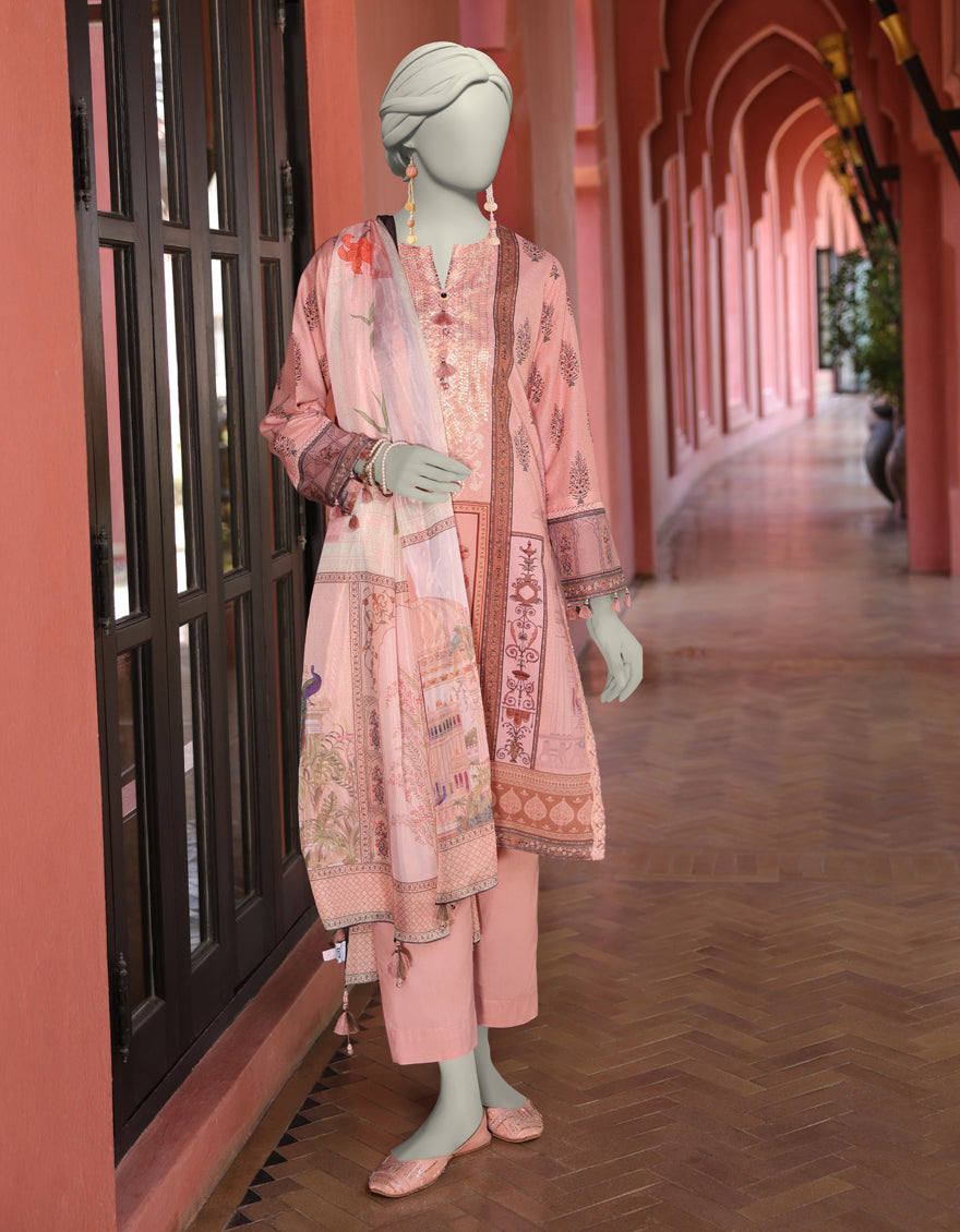 Lawn Pink Unstitched Suit - J. Junaid Jamshed