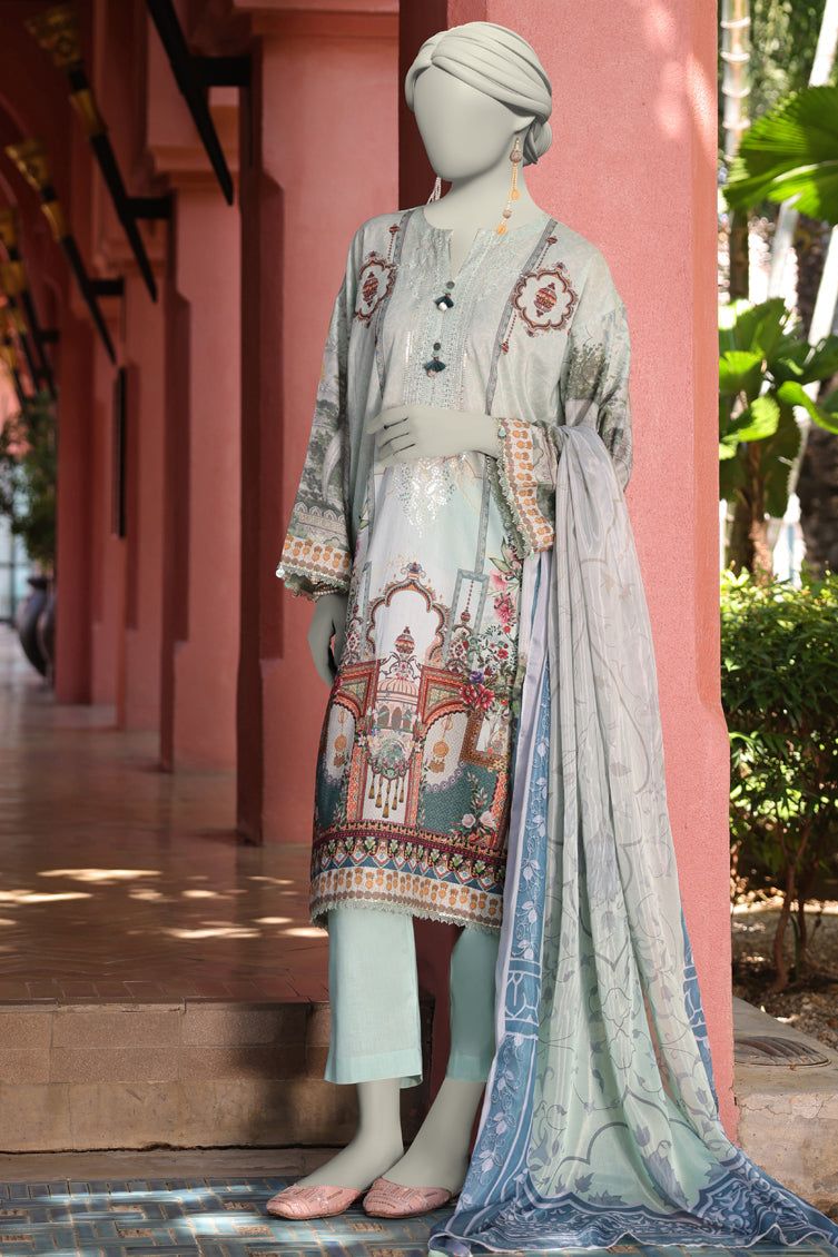 Lawn Green Unstitched Suit - J. Junaid Jamshed