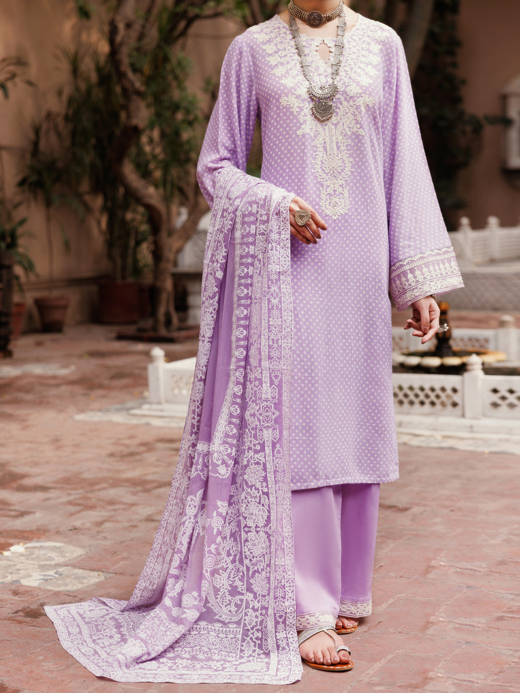 Square Dobby Light Purple Unstitched Suit - Almirah