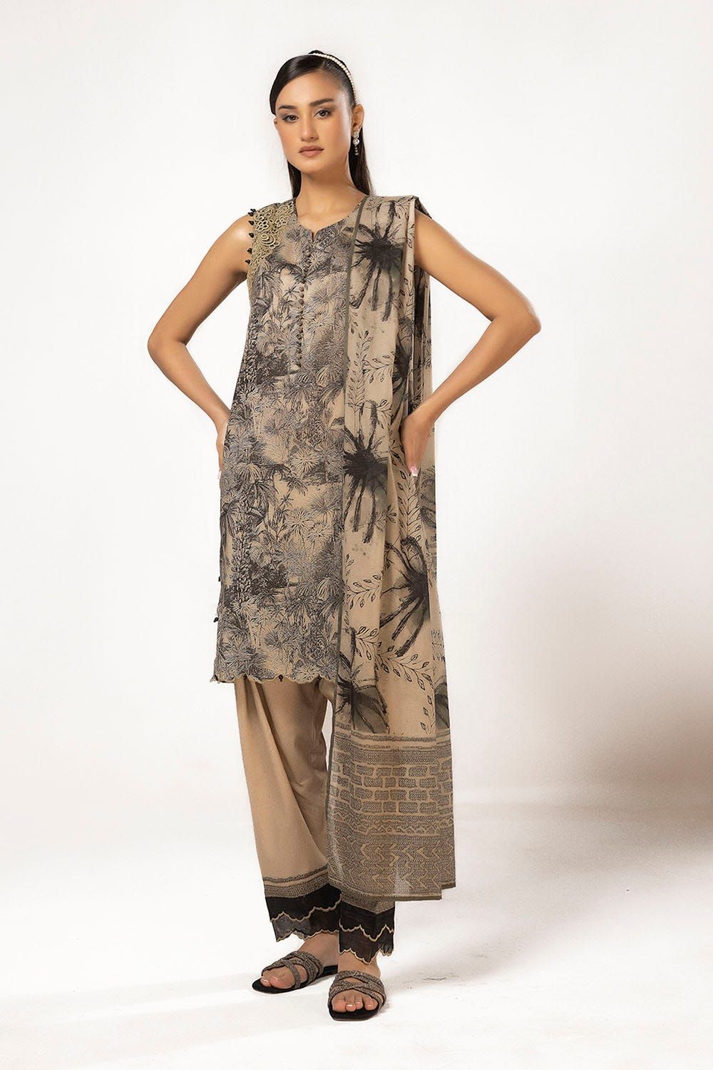 Printed Lawn Black & Yellow Unstitched Suit - Gul Ahmed