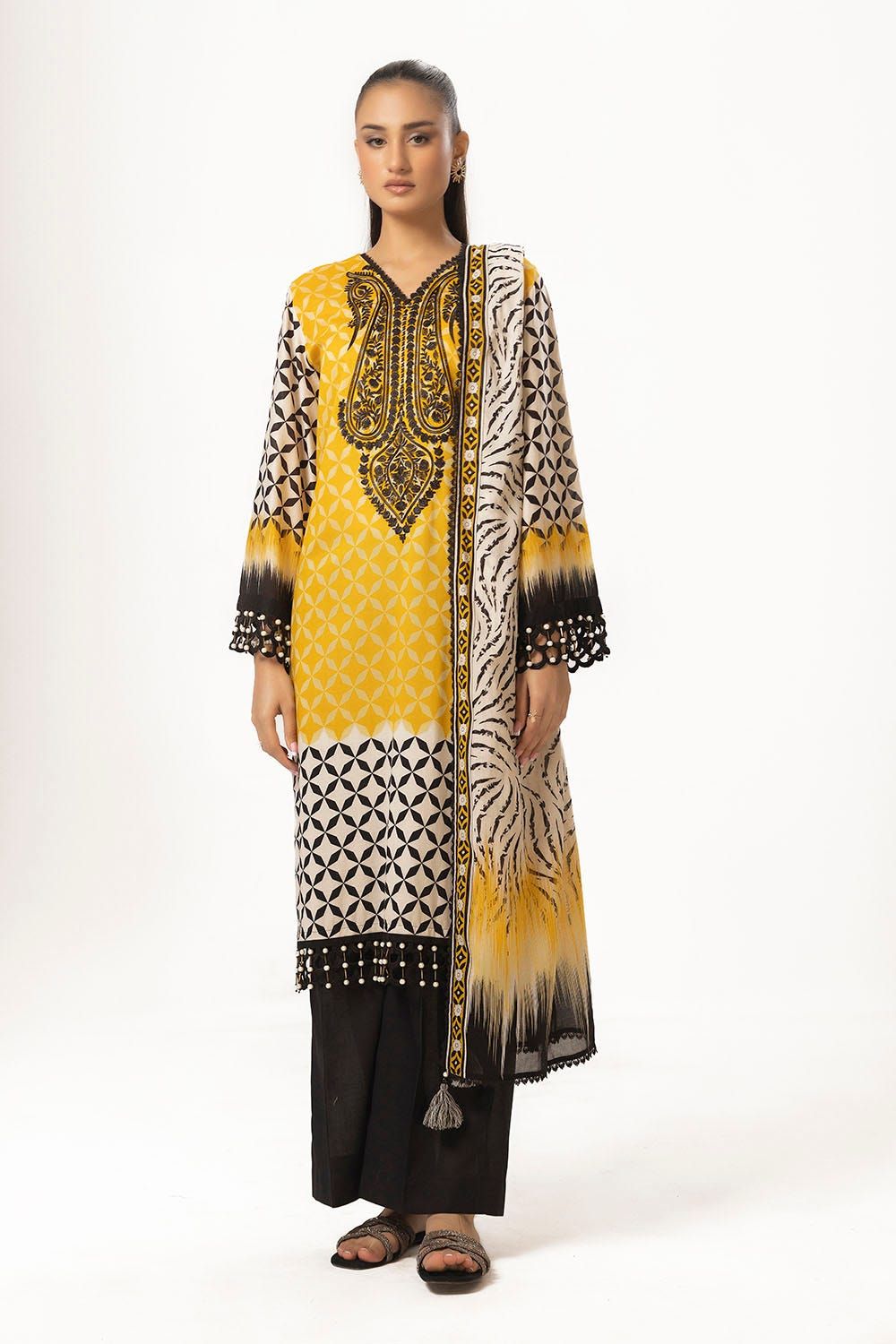 Printed Lawn Mustard Unstitched Suit - Gul Ahmed