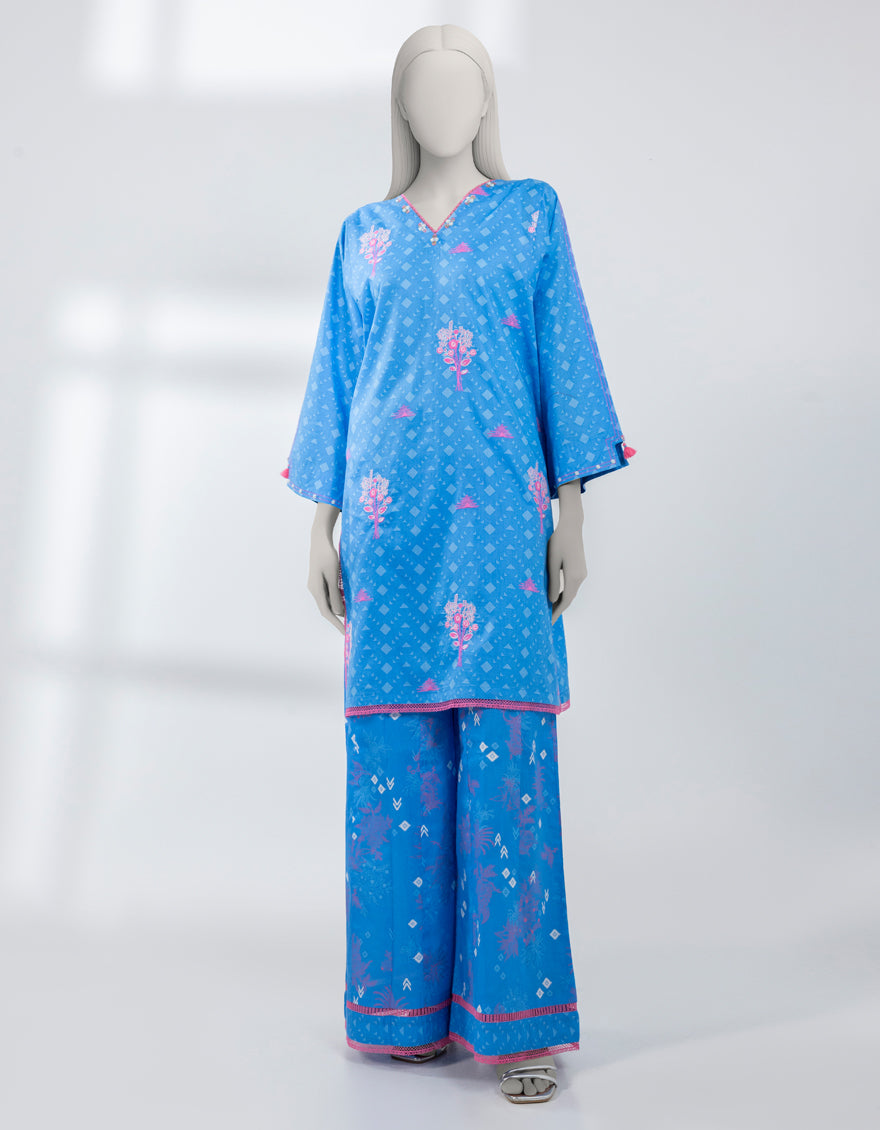 Lawn Blue Unstitched Suit - J. Junaid Jamshed