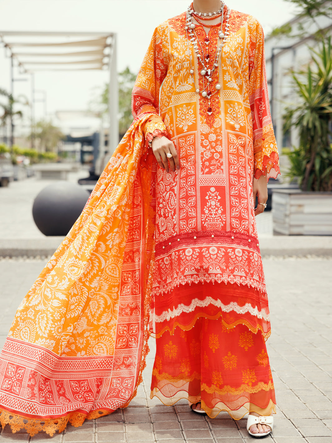 Cambric Orange Unstitched Suit - Almirah