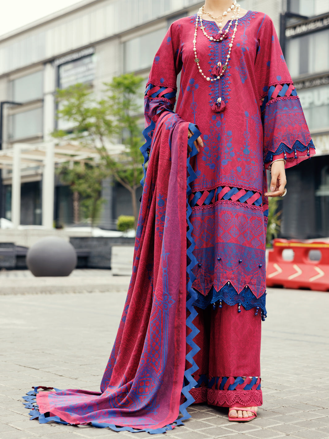 Cambric Fuchsia Unstitched Suit - Almirah