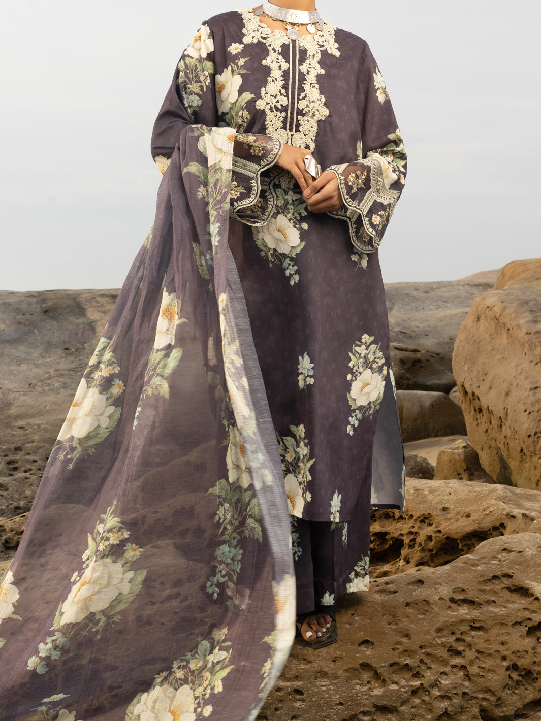 Lawn Black Unstitched Suit - Almirah