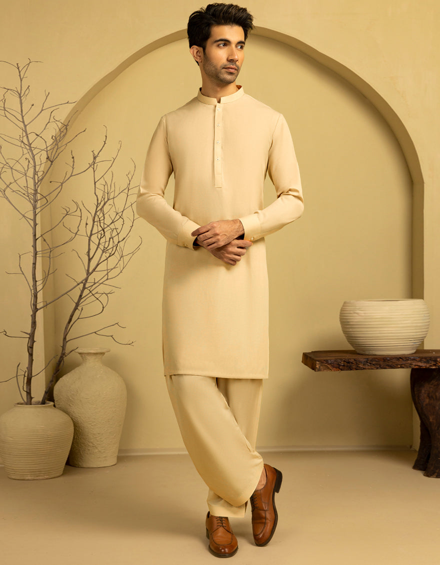 Blended Brown Unstitched Suit - J. Junaid Jamshed