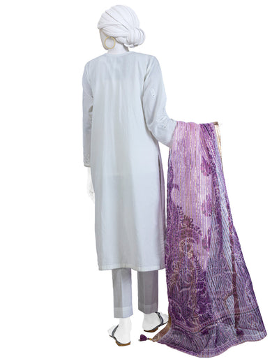 Lawn White 3 Piece Stitched Suit - J. Junaid Jamshed