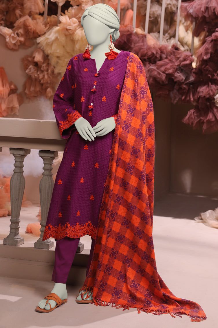 Jacquard Purple Unstitched Suit - J. Junaid Jamshed