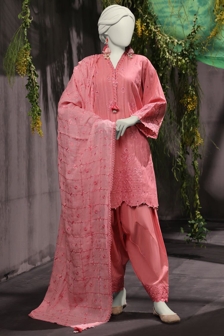 Jacquard Pink Unstitched Suit - J. Junaid Jamshed