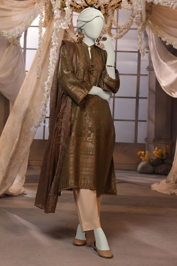 Jacquard Brown Unstitched Suit - J. Junaid Jamshed