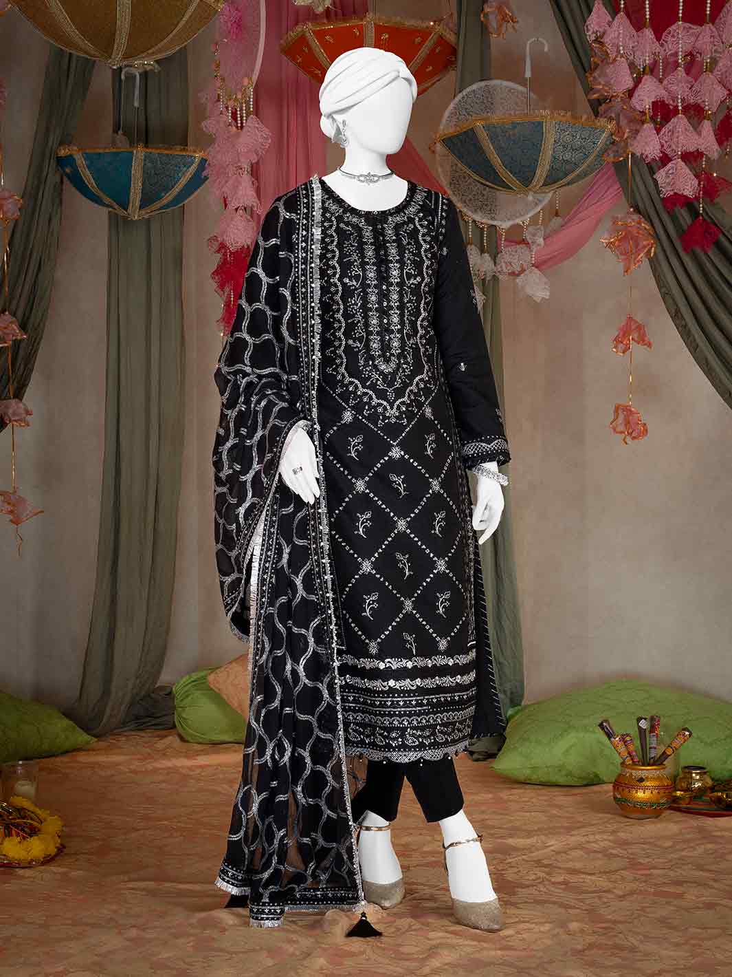 Raw Silk Black Stitched Suit Junaid Jamshed – Janan