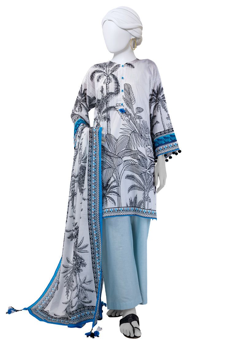 Lawn White Unstitched Suit - J. Junaid Jamshed