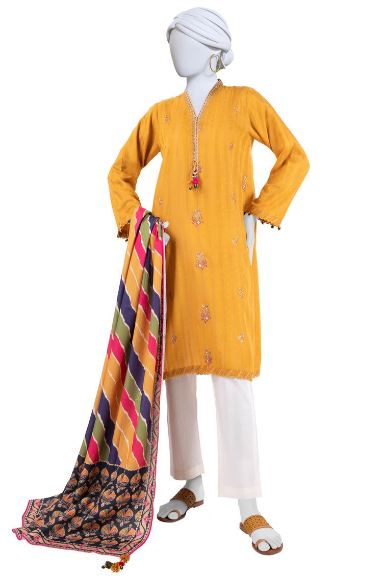Dobby Brown Unstitched Suit - J. Junaid Jamshed
