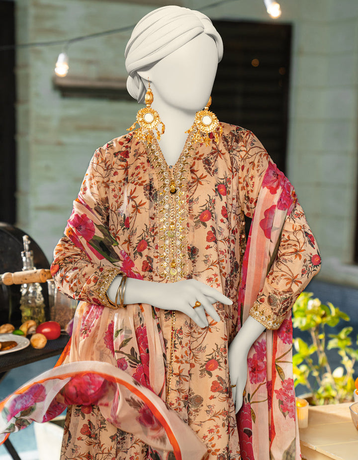 Chiffon Beige Stitched Suit - J. Junaid Jamshed