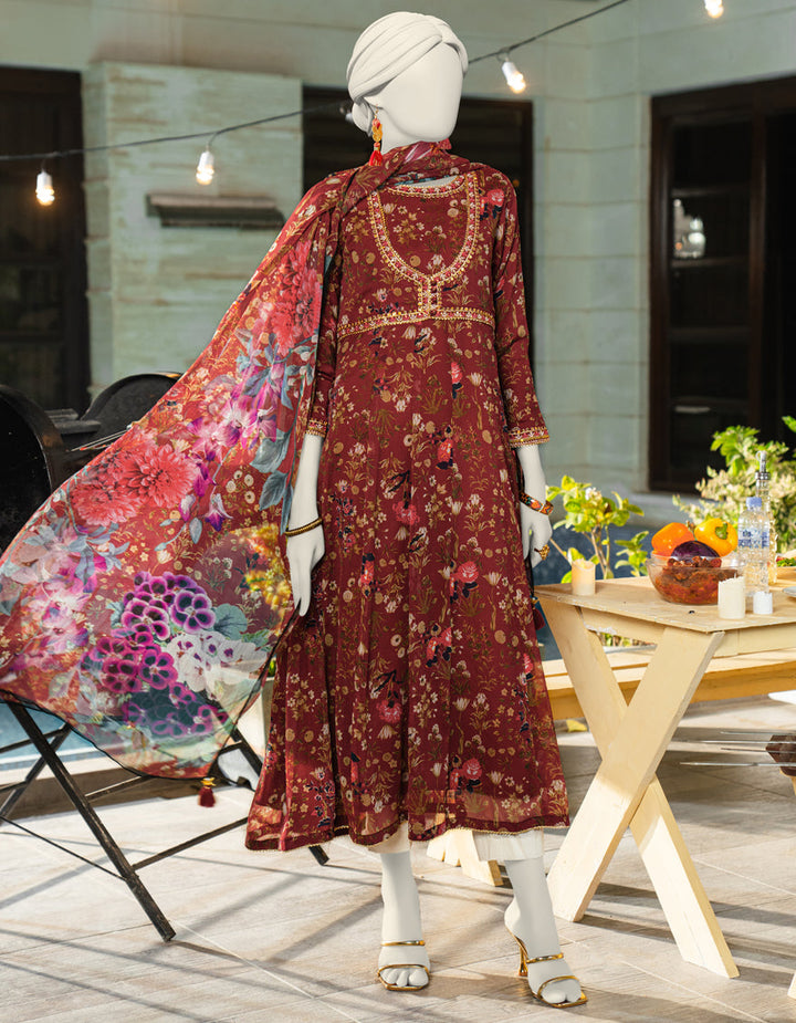 Chiffon Red Stitched Suit - J. Junaid Jamshed