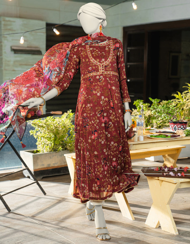 Chiffon Red Stitched Suit - J. Junaid Jamshed