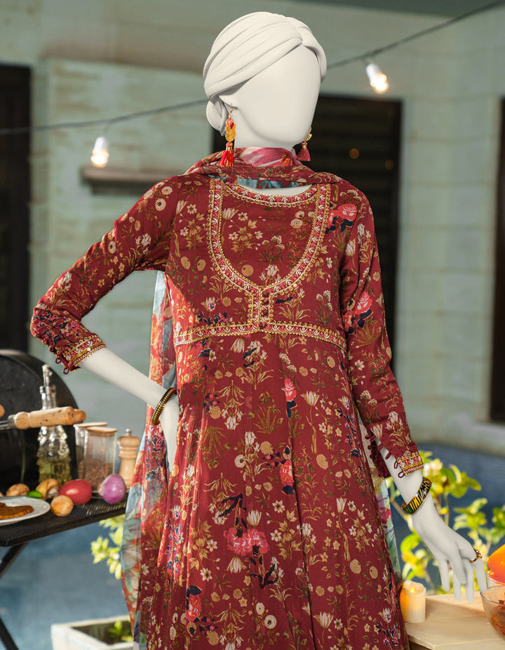 Chiffon Red Stitched Suit - J. Junaid Jamshed