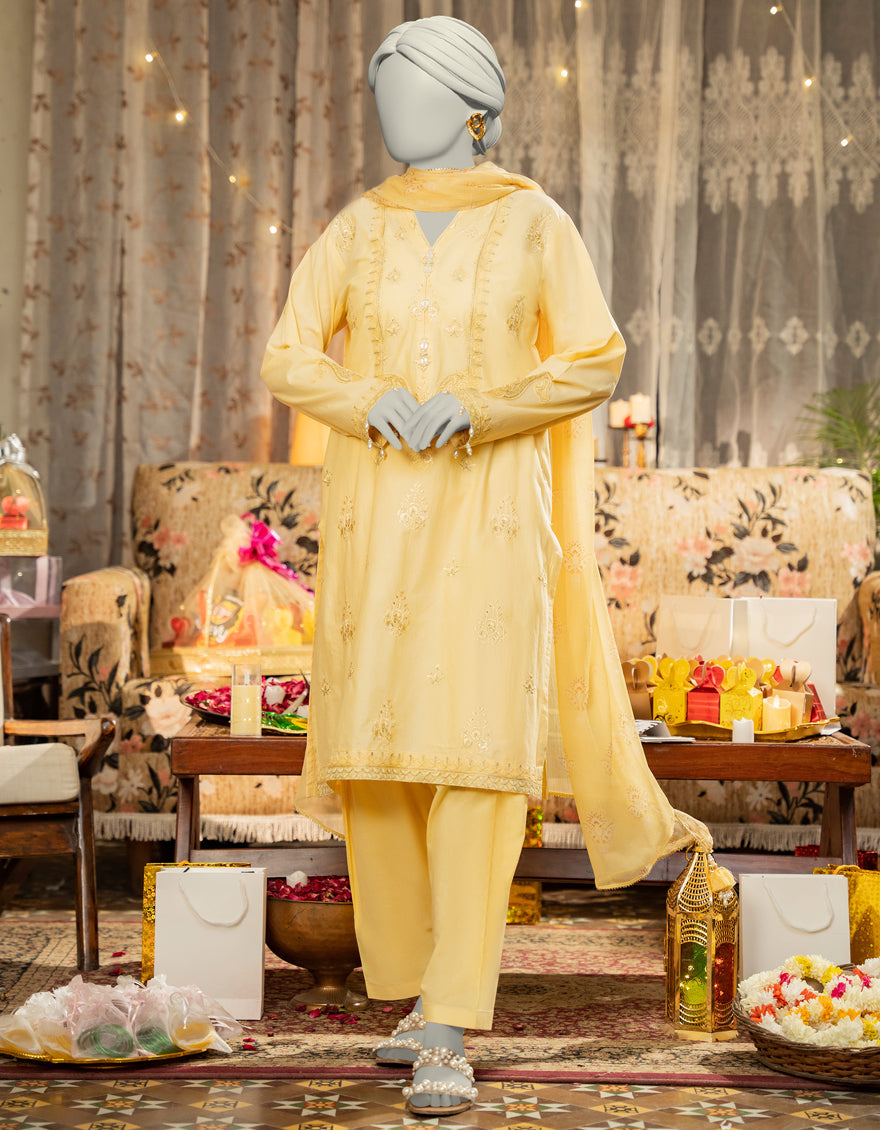 Lawn Yellow Stitched Suit