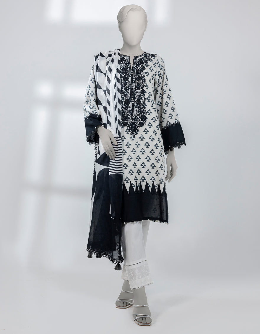 Lawn Off White Unstitched Suit - J. Junaid Jamshed